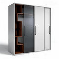 Sliding door wardrobe with shelving unit in white and wood finish 200 x 70 x 220cm