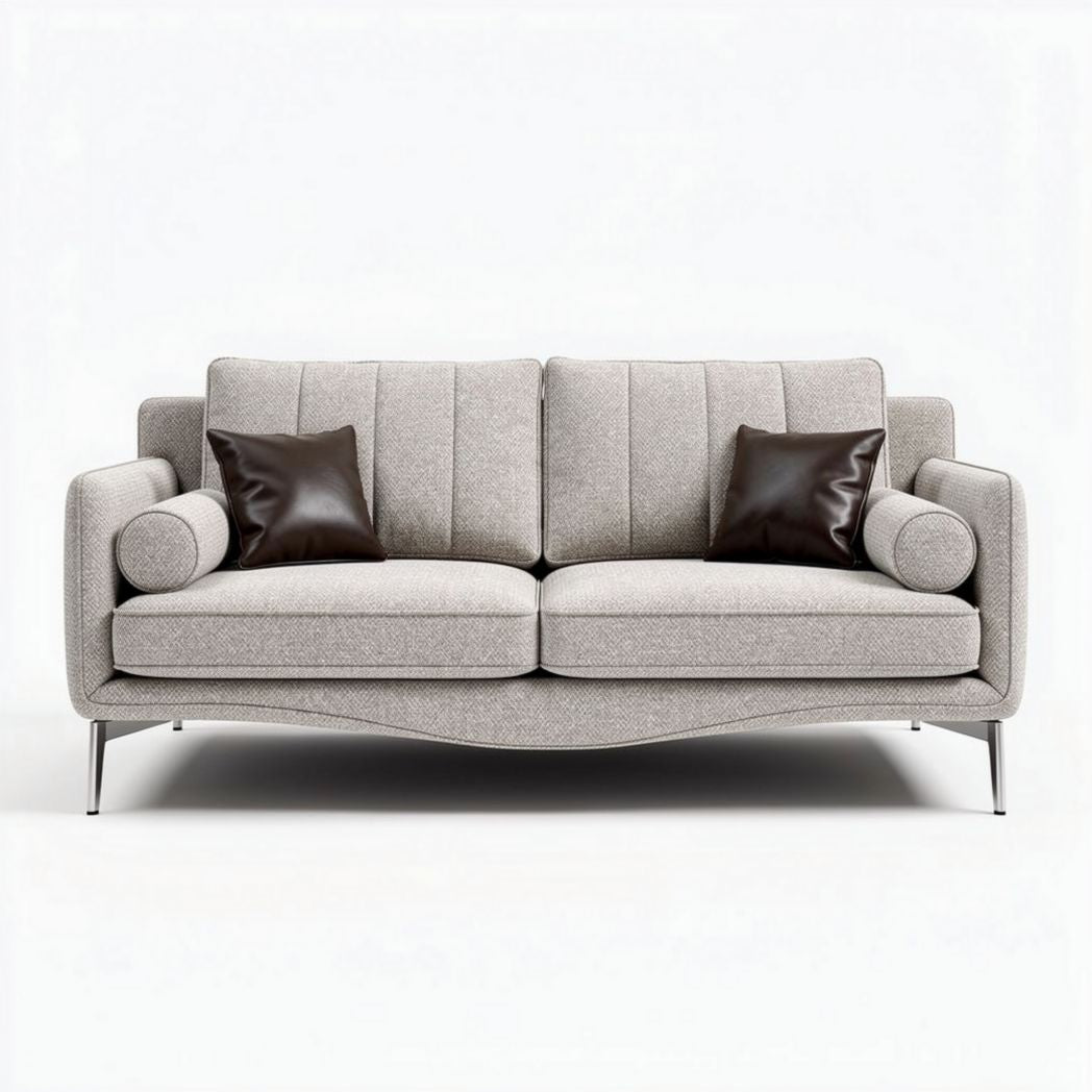 Two-seater modern sofa with removable cushions in light gray fabric 180 x 85 x 85cm
