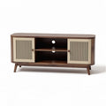 Wooden media console with sliding doors in walnut and cream finish 120 x 40 x 50cm