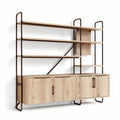 Wooden bookshelf with metal frame and storage cabinets dimensions 150 x 30 x 200cm