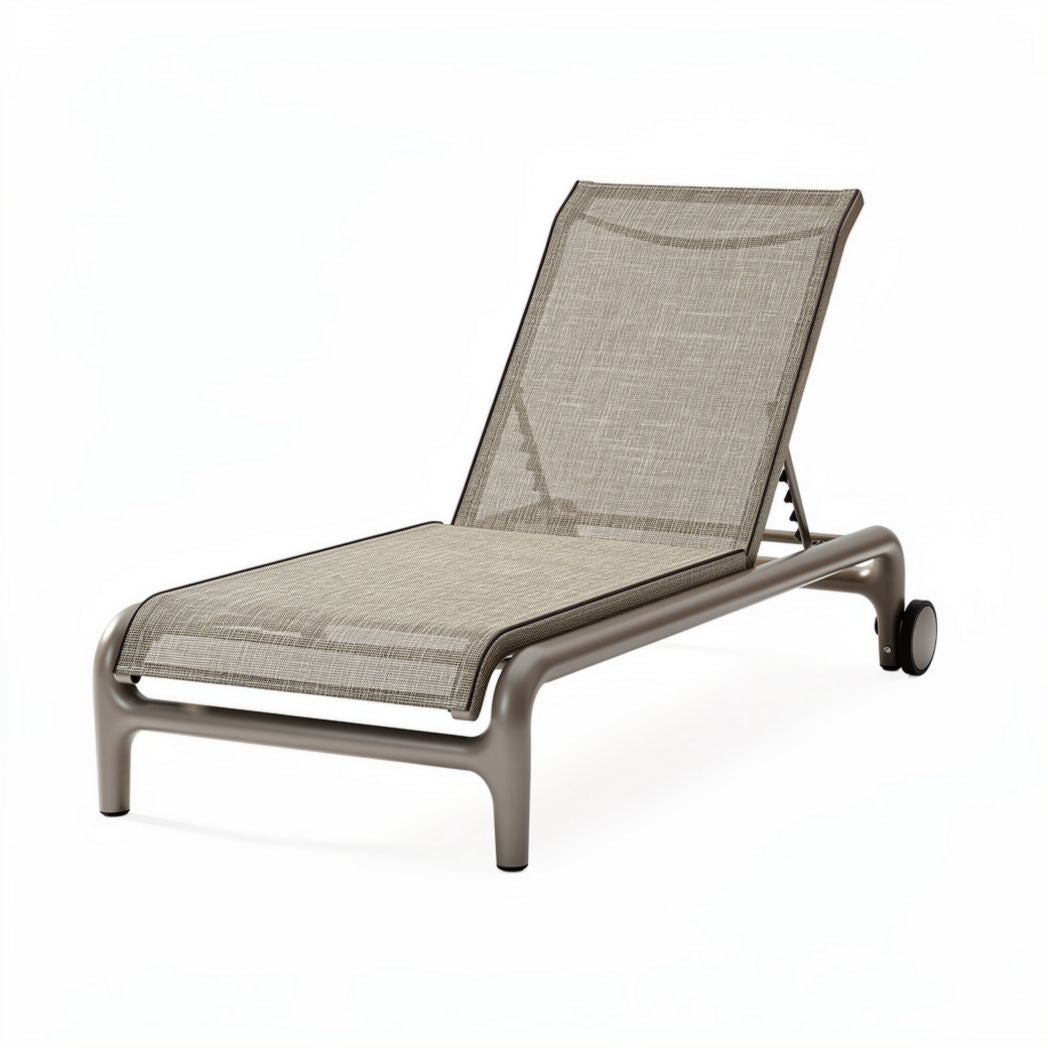 Outdoor lounge chair with mesh fabric and aluminum frame in beige 180 x 60 x 30cm