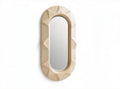 Textured oval wall mirror with resin frame in beige 80 x 40 x 3cm
