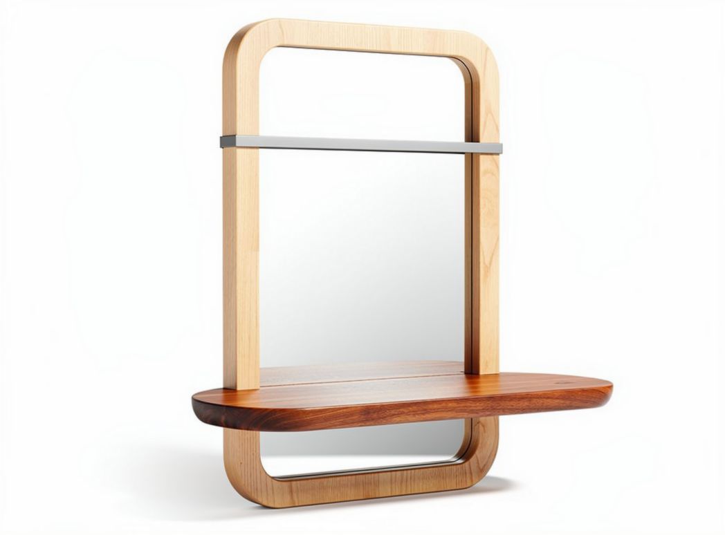 Wooden wall mirror with shelf and metal accent for home decor 60 x 40 x 90cm