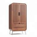 Wooden wardrobe with two doors and two drawers in walnut finish 90 x 45 x 150cm