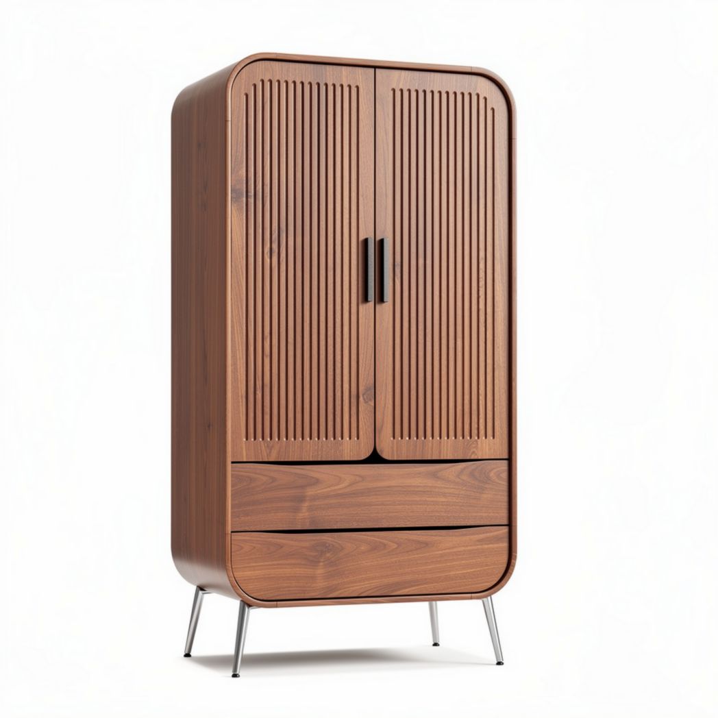 Wooden wardrobe with two doors and two drawers in walnut finish 90 x 45 x 150cm