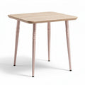 Bamboo top table with pink metal legs for dining or home use 75 x 75 x 75cm