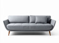 Modern grey fabric sofa with wooden legs and decorative pillow 210 x 90 x 85cm