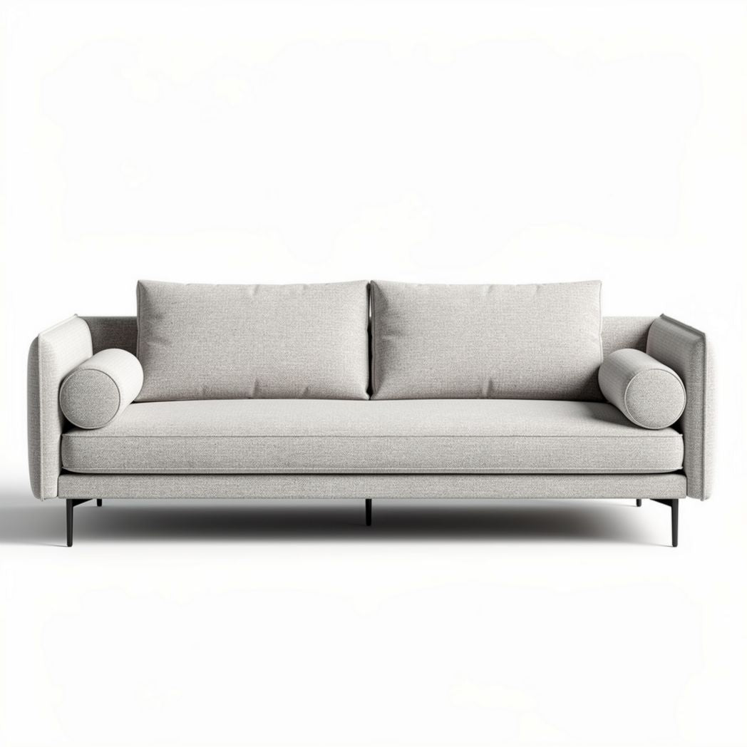 Modern grey fabric sofa with removable cushions and metal legs 200 x 90 x 80cm
