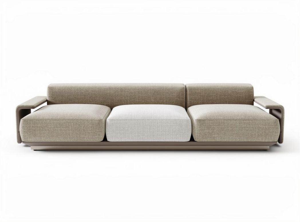 Modern three-seater sofa with fabric upholstery in beige and grey 215 x 90 x 80cm